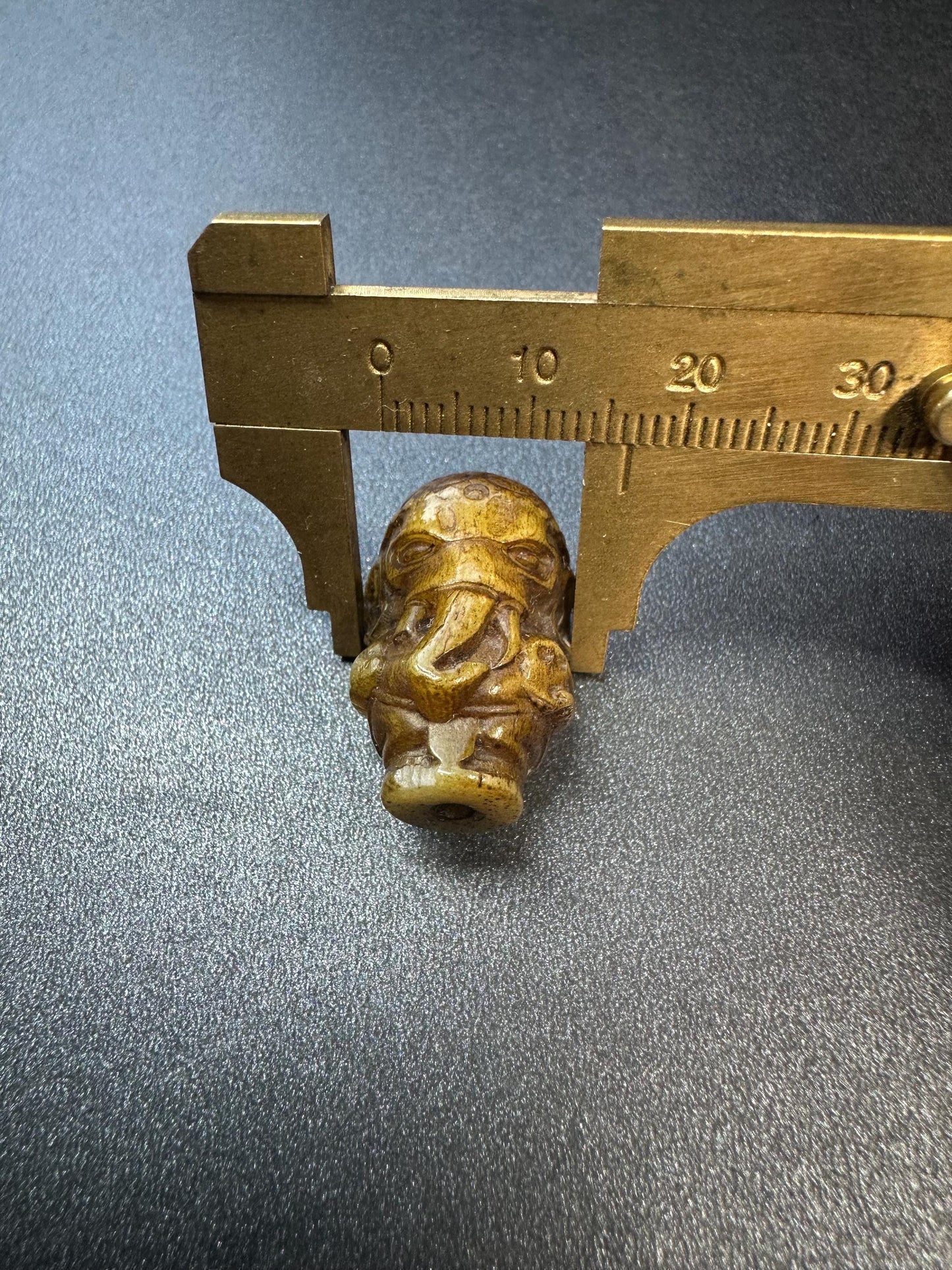 HandCarved Yak Bone Ganesha Guru Bead | Small Tibetan Elephant God Mala Center | 3Hole Buddhist Prayer Focal Bead