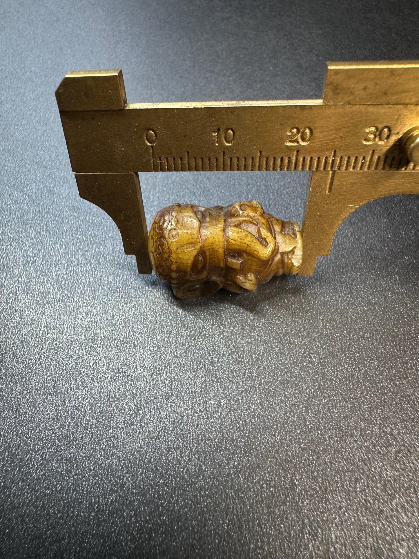 HandCarved Yak Bone Ganesha Guru Bead | Small Tibetan Elephant God Mala Center | 3Hole Buddhist Prayer Focal Bead