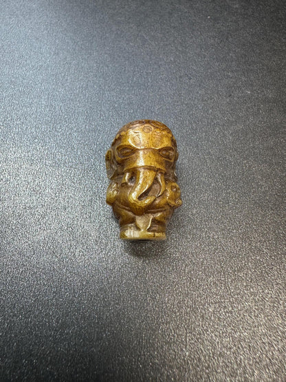 HandCarved Yak Bone Ganesha Guru Bead | Small Tibetan Elephant God Mala Center | 3Hole Buddhist Prayer Focal Bead