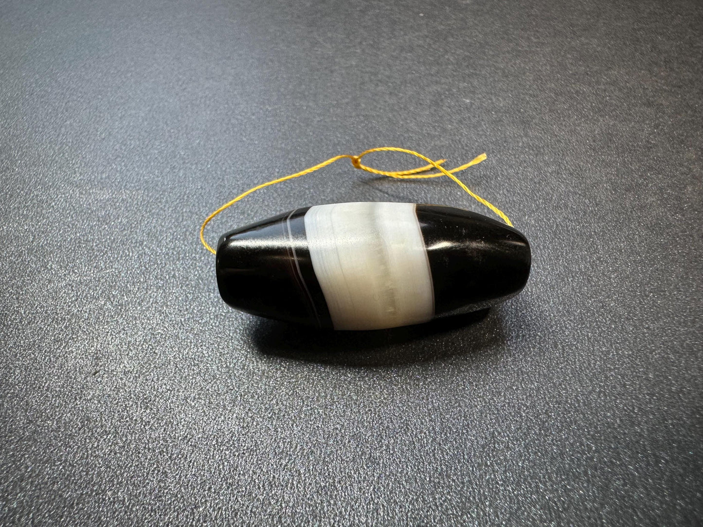 Black & White Banded Agate DziStyle Focal Bead | Oval Stripe Agate Centerpiece for Mala or Necklace | 34 mm Column Gemstone Bead